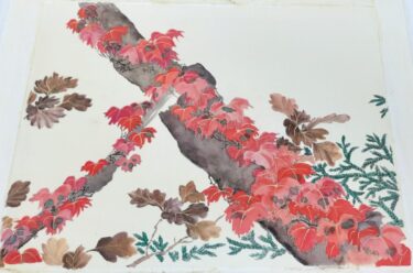 日本画　蘭華　紅葉（模写）